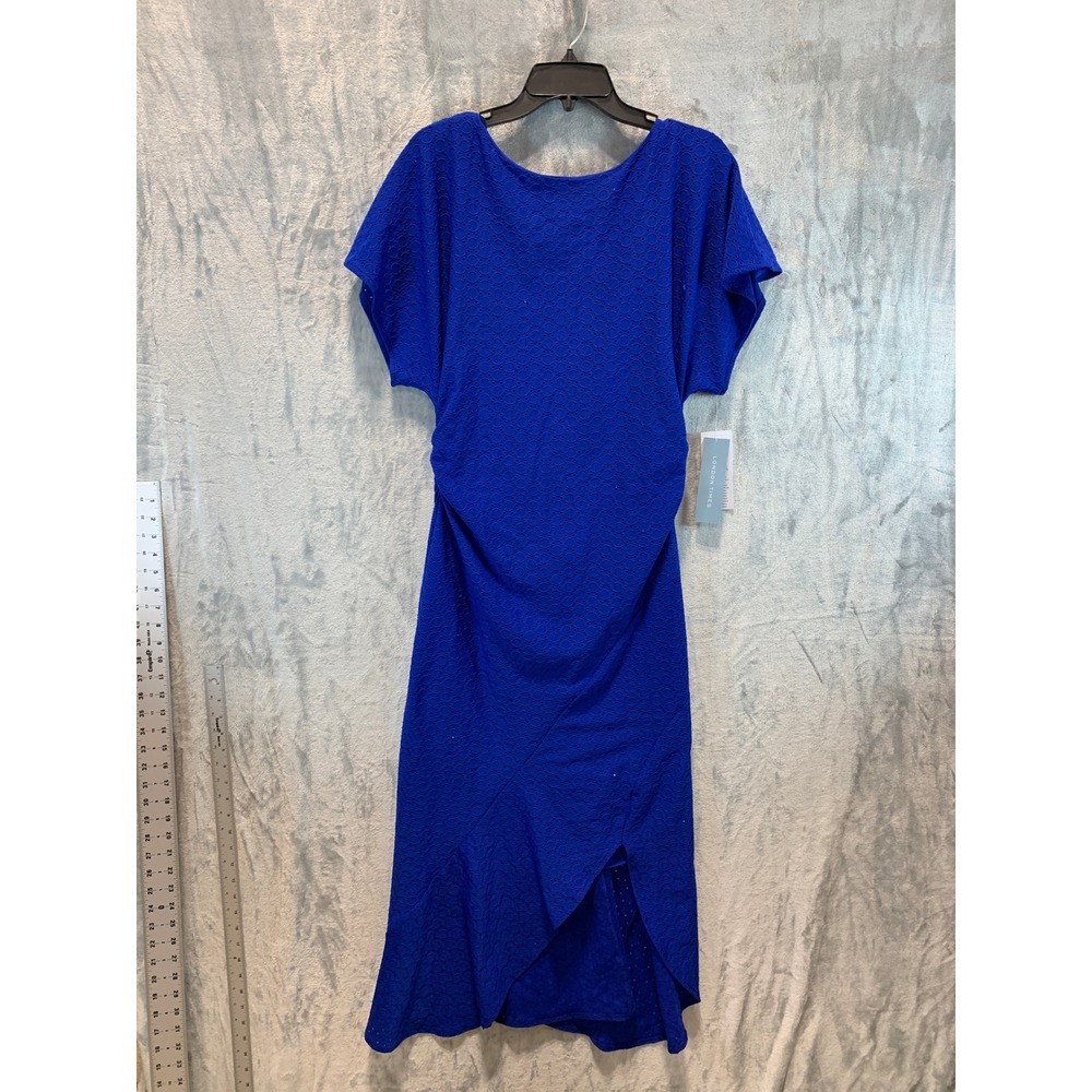 London Times Royal Blue Eyelet Sheath Dress Tulip Hem T7163M Womens 10